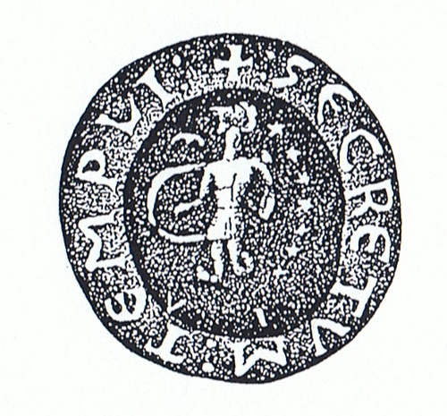 Contre-sceau du maître de France André de Coloors et Aimard entre 1214 et 1235; source: Les sceaux templiers ; Paul de Saint-Hilaire; 1991